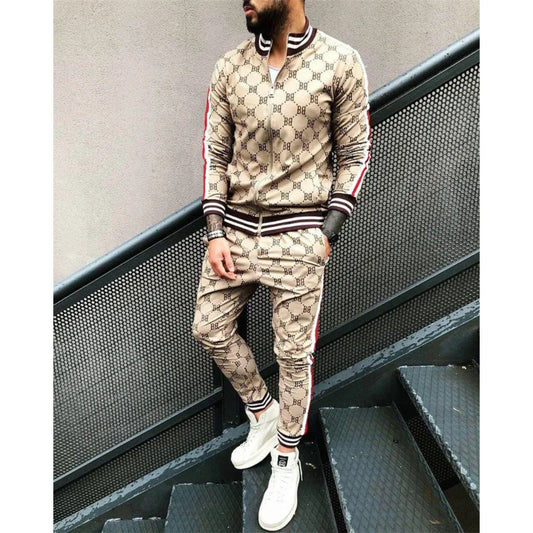 Men's 3D Letter-Print Zip Jacket and Trousers Set
