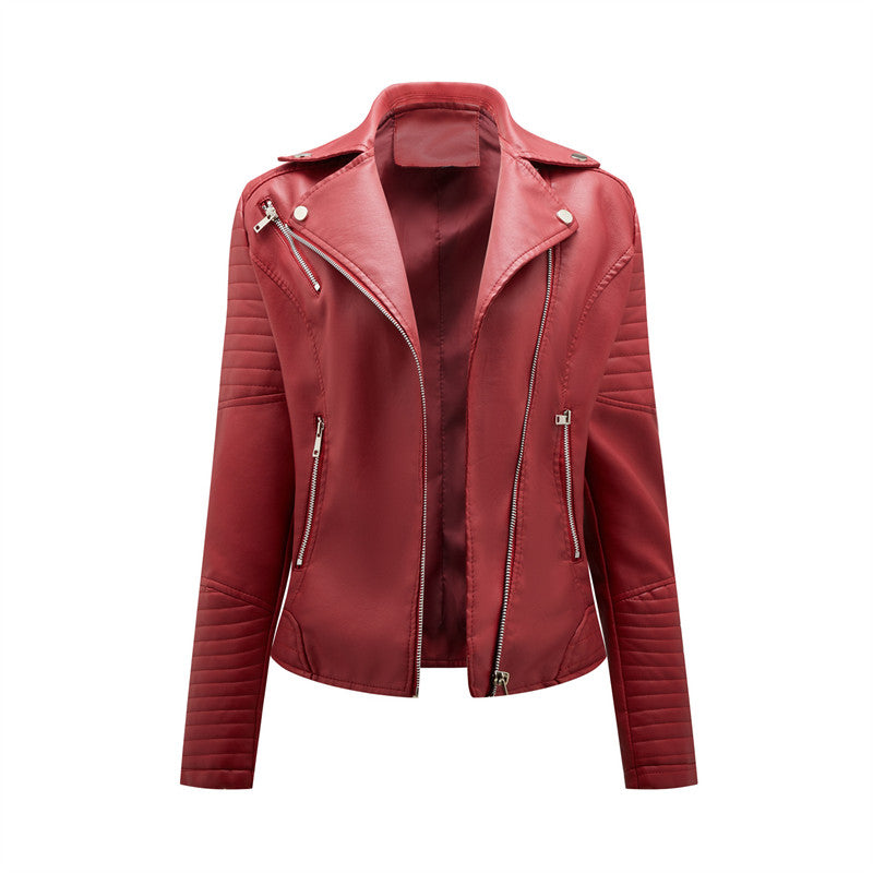 Women's Faux Leather Zipper Biker Jacket