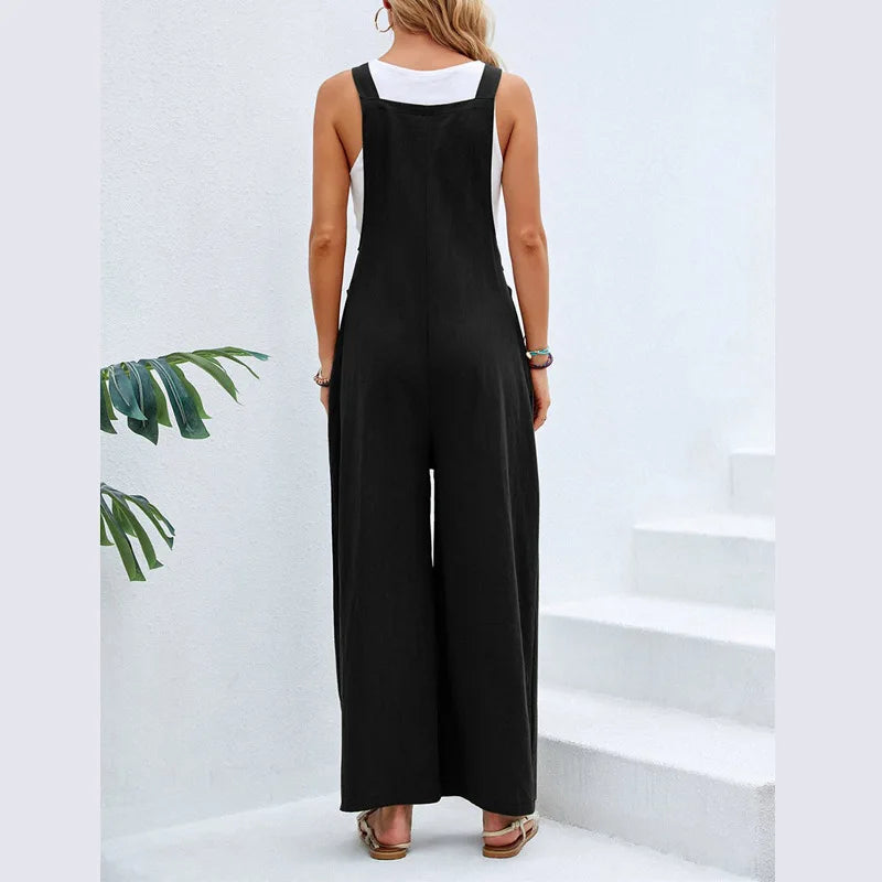 Women's Sleeveless Loose Backless Wide-Leg Jumpsuit Romper
