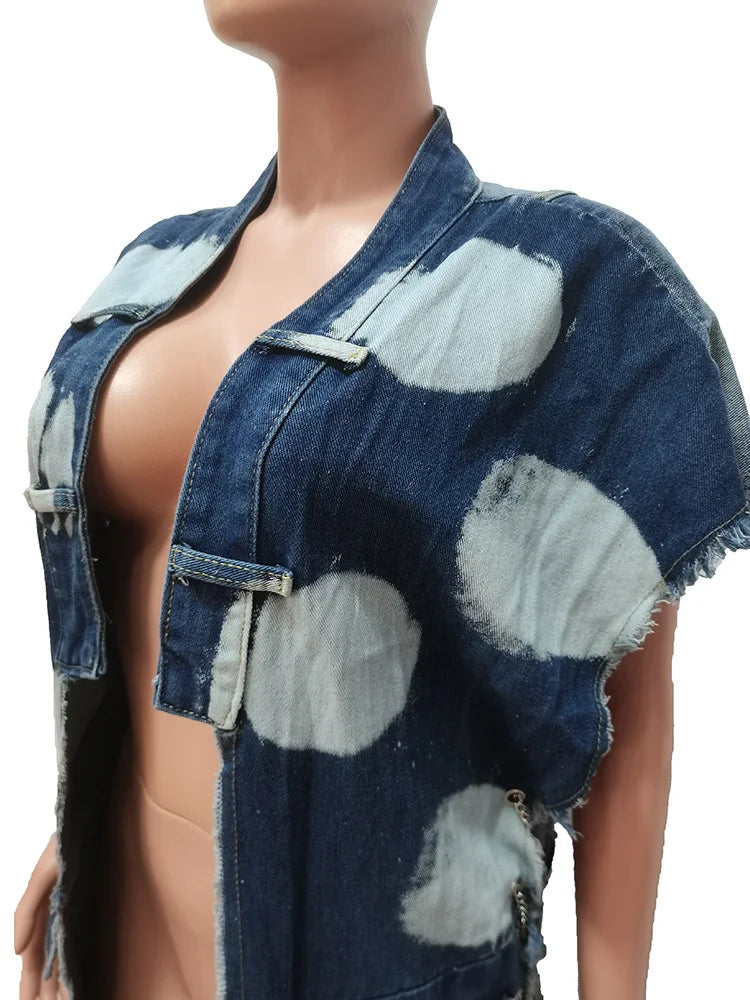 Women's Long Denim Trench Jacket with Pockets, Street Outerwear