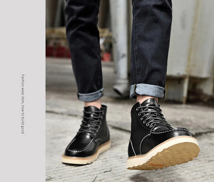 Men's Hidden Heel Elevator Leather Height Boots 6-10CM