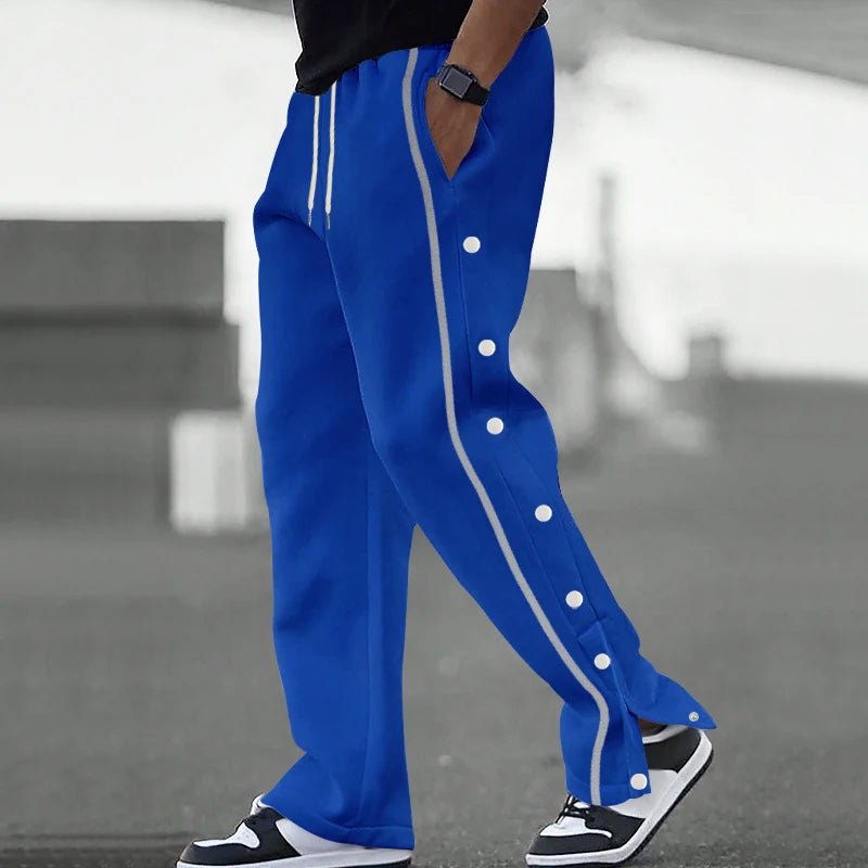 Men's Loose Solid Patchwork Side Button Straight Trousers