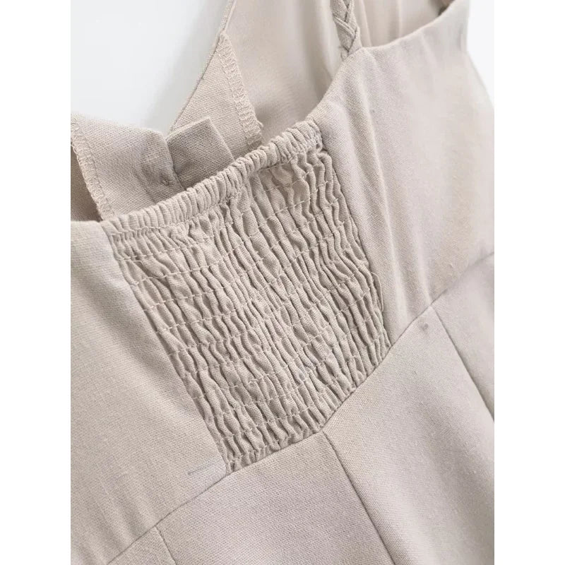 Women's Strapless V-Neck Linen Vintage Midi Sundress