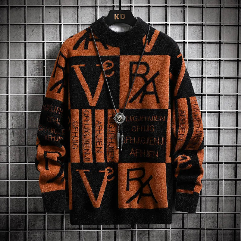 Men's Striped Round-Neck Knit Pullover Sweater