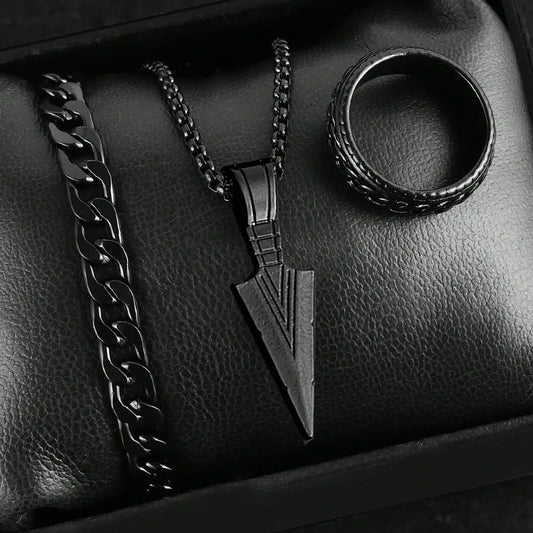 Men's 3-Piece Alloy Cross Pendant Necklace, Bracelet and Ring Set