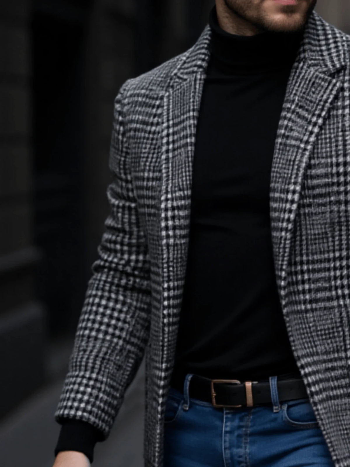 Men's Houndstooth Warm Winter Trench Coat