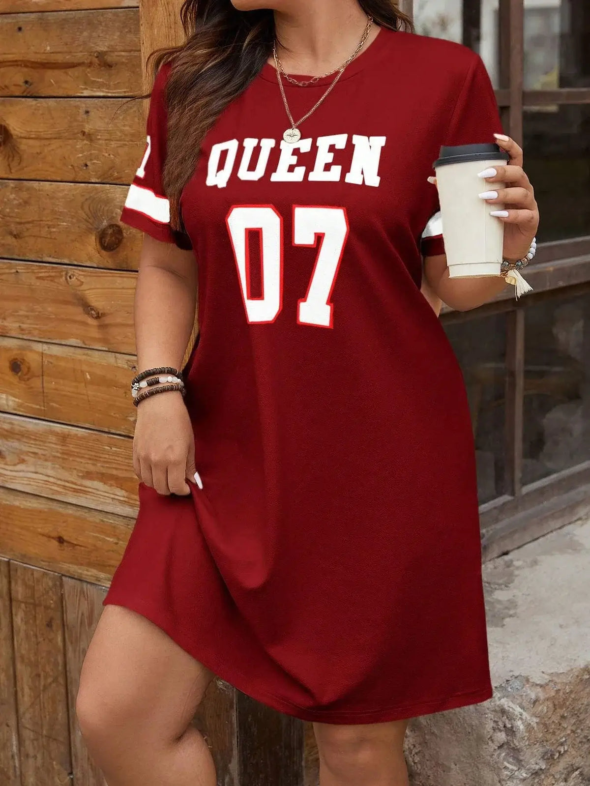 Women's Plus Size Letter Print Sporty Jersey Tennis Dress