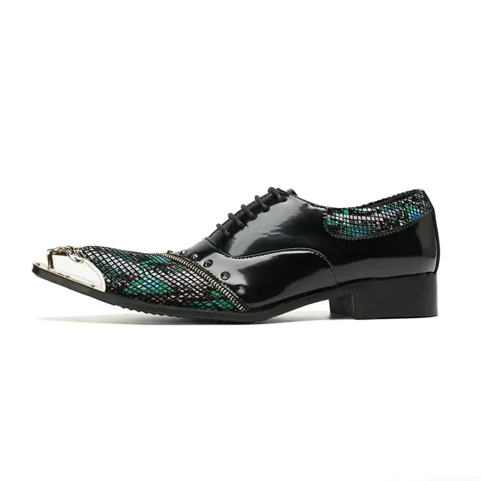 Men's Glitter Gold Italian Pointed Leather Wedding Dress Shoes