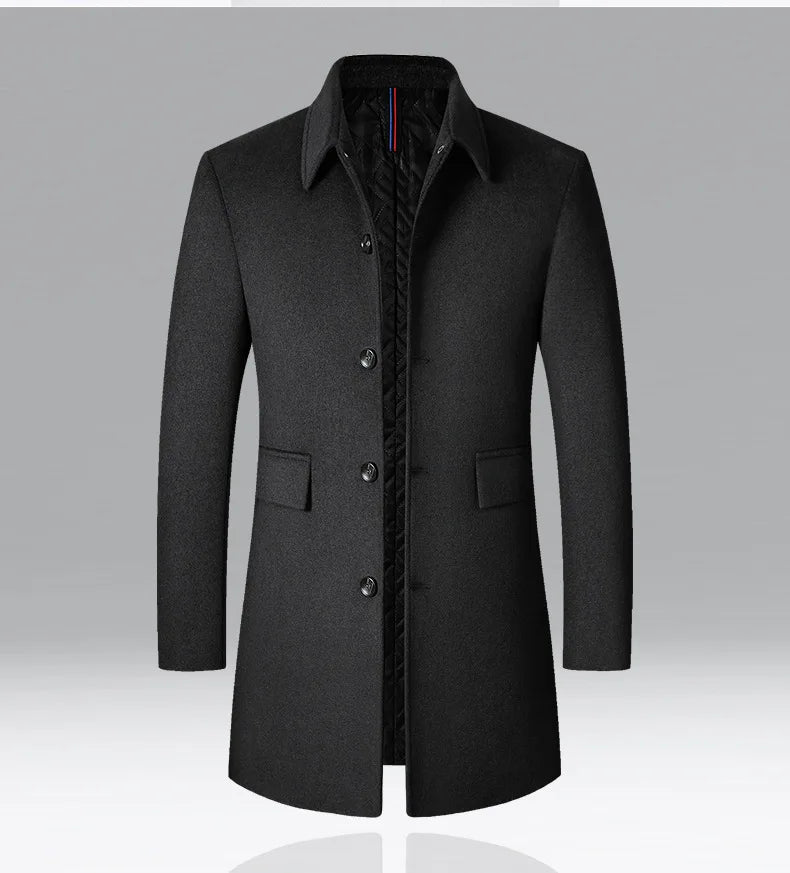 Men's Wool Turn-Down Collar Long Winter Coat