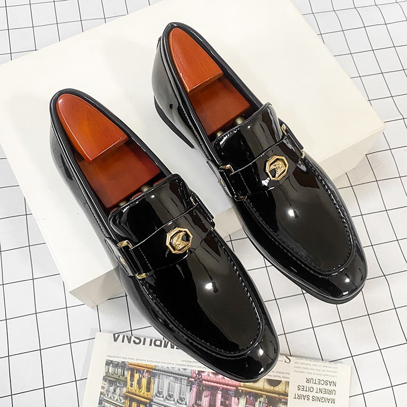 Men's Black Round Toe Slip-On Dress Loafers