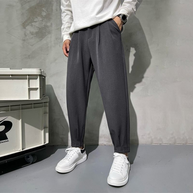 Men's Solid Ankle-Zip Straight Business Dress Pants