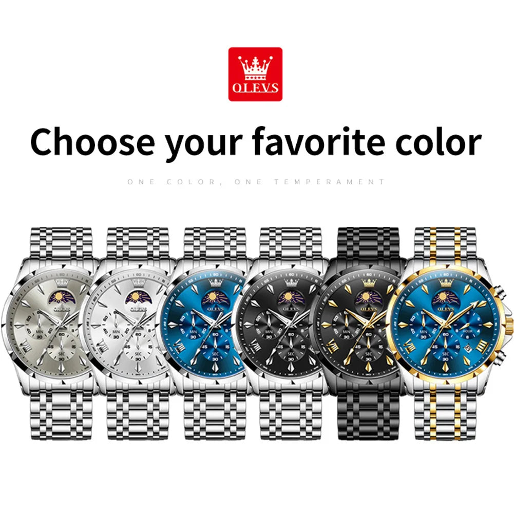 Men's Multifunction Chronograph Moon Phase Quartz Watch