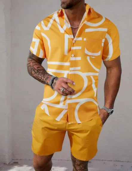 Men's Coconut Print Shirt and Shorts Two-Piece Set