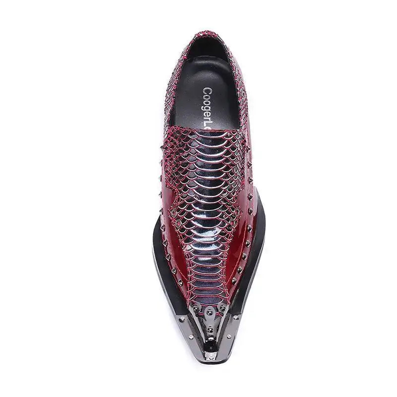 Men's Pointed Metal Toe Leather Dress Shoes
