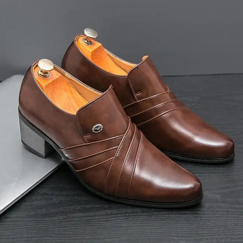 Men's Pointed Leather Height-Increase Business Dress Shoes