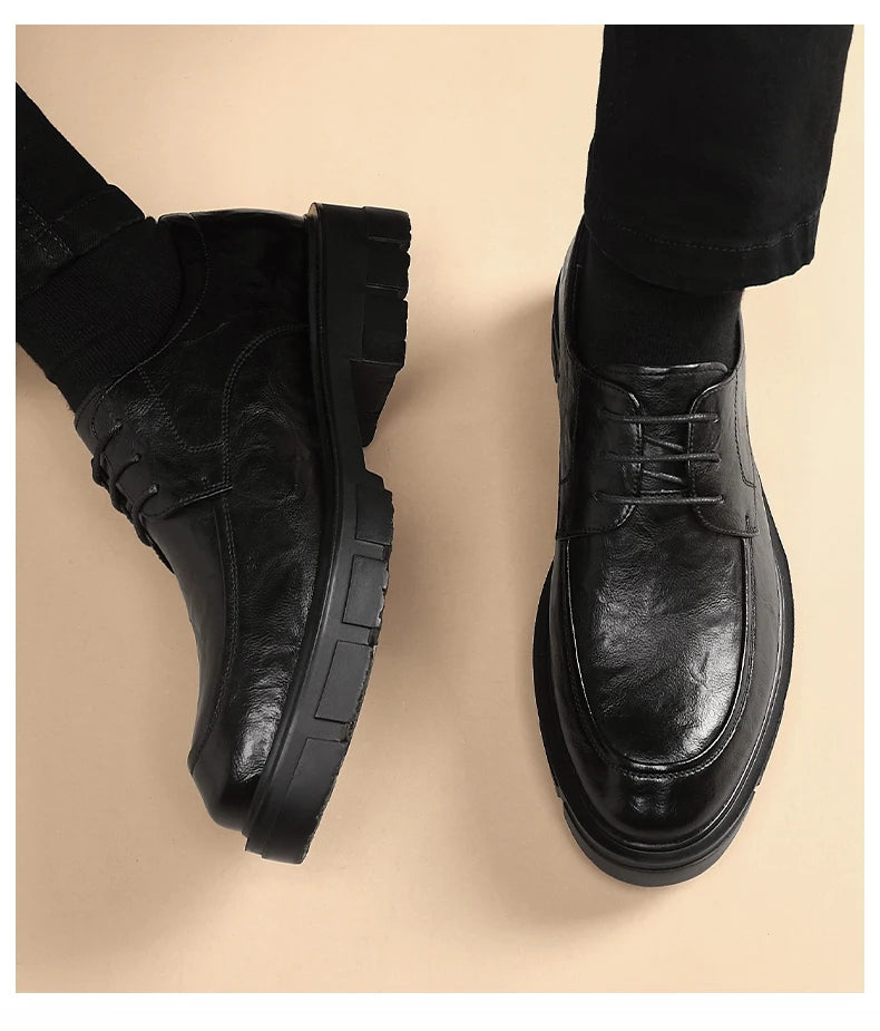 Men's Genuine Leather Elevator Dress Shoes 5/8/10CM Taller