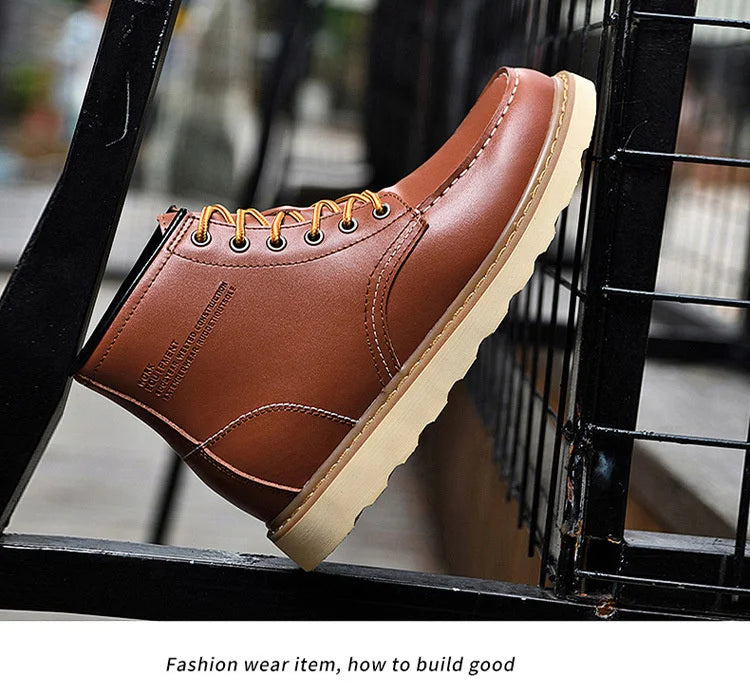 Men's Hidden Heel Elevator Leather Height Boots 6-10CM