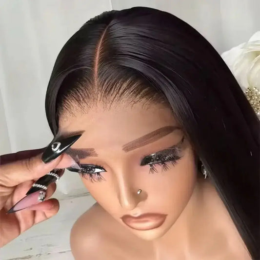 200% 13x4 13x6 HD Transparent Lace Frontal Wig Brazilian Pre Plucked With Baby Hair 5x5 Lace Closure Wig Bone Straight Hair displayed on mannequin