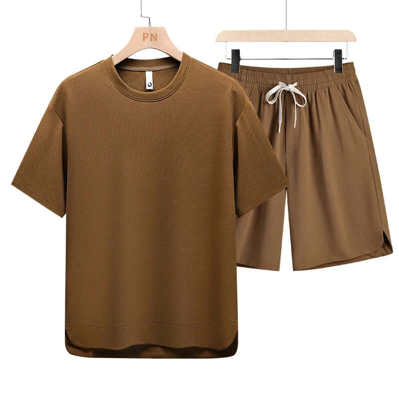 Men's Plus-Size Quick-Dry Short-Sleeve T-Shirt and Shorts Set, 6XL-8XL