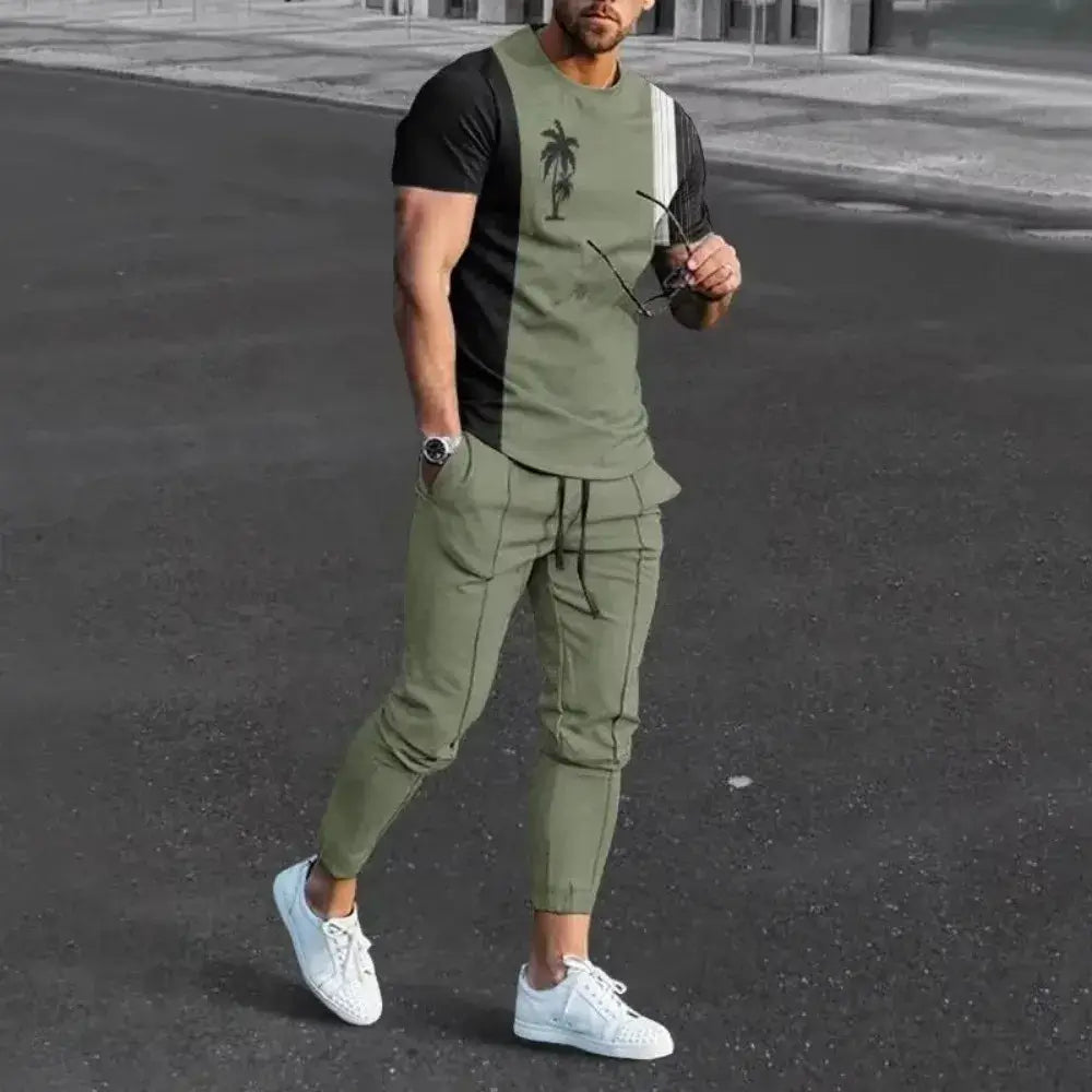 Men's 3D Print Short Sleeve T-Shirt and Pants Set