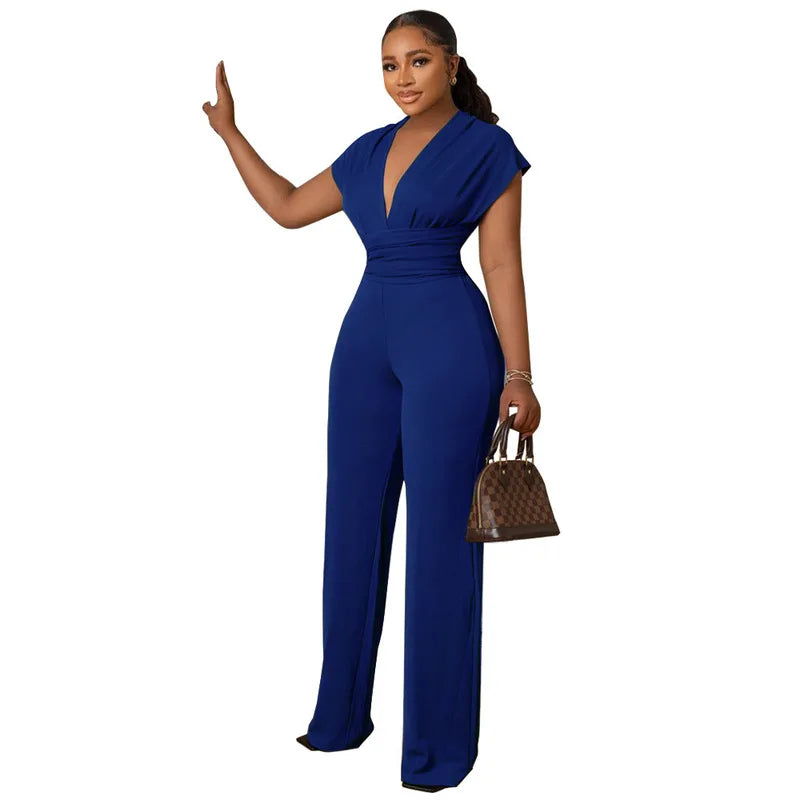 Women's Low Cut Solid Color Waist Jumpsuit
