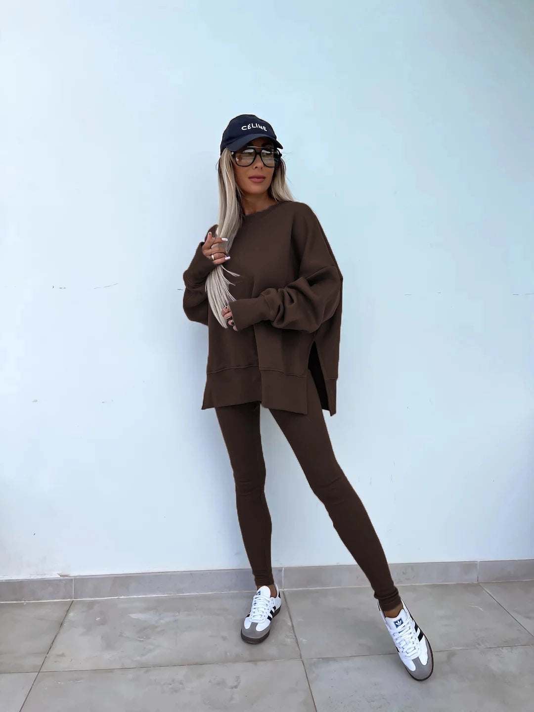 Women's Loose Shirt and Tight Pants Two-Piece Set