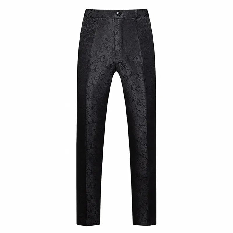 Men's Blue Jacquard Suit Trousers Wedding Dress Pants