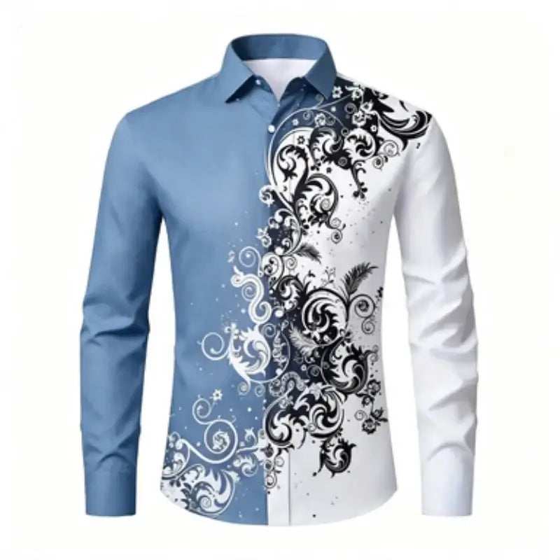 Men's Printed Long-Sleeve Collared Shirt, European Pattern