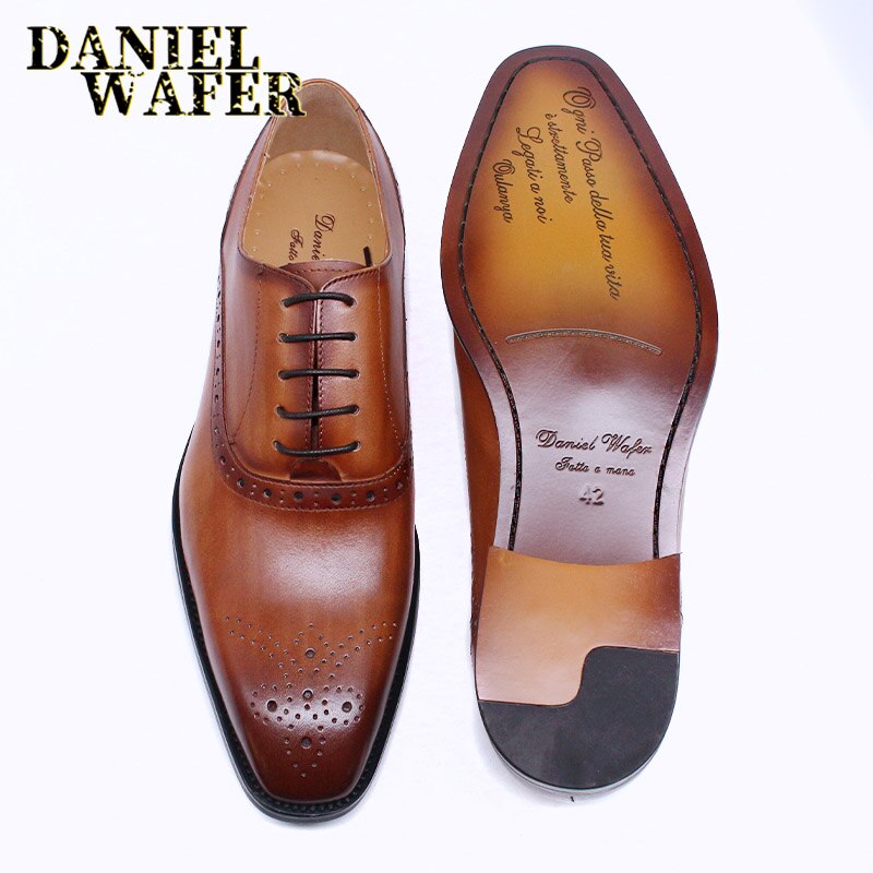 Men's Genuine Leather Brogue Oxford Lace-Up Wedding Office Dress Shoes