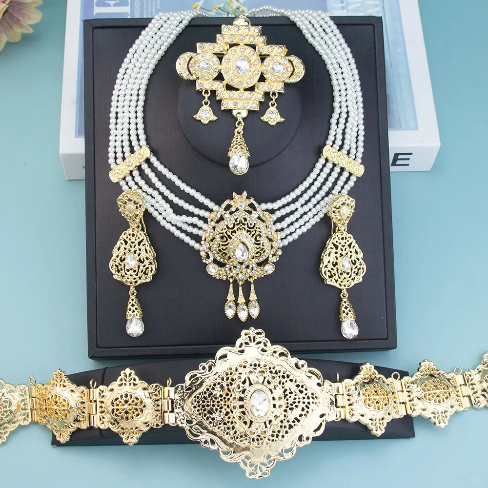 Women's Gold Morocco Caftan Belt, Choker, and Bridal Earrings