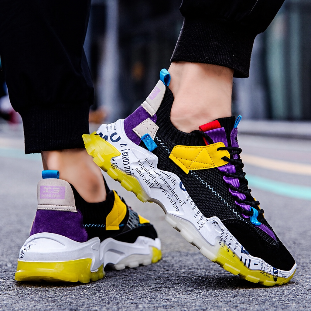 Men's breathable running sneakers casual gym shoes multicolor