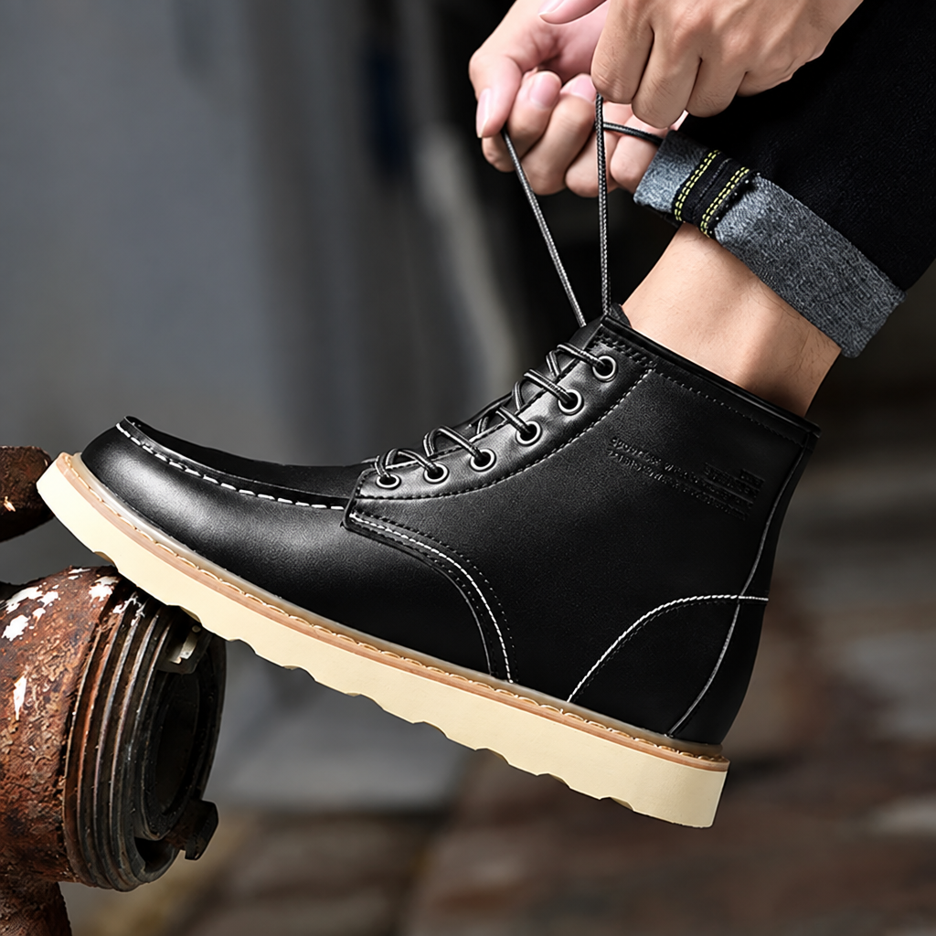 Men's hidden heel elevator leather height boots