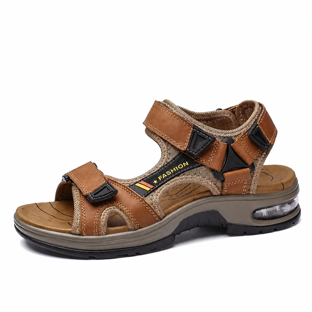 Men's genuine leather gladiator beach sandals brown
