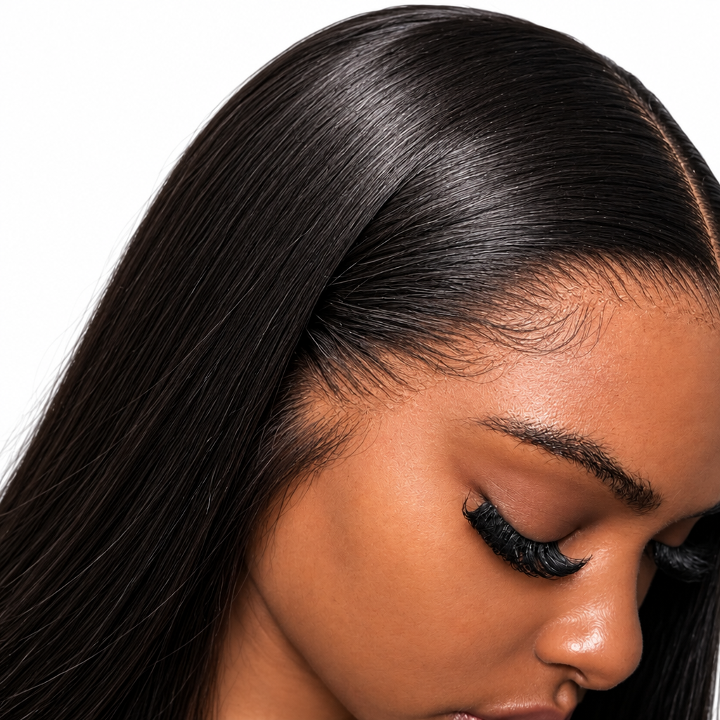 Glueless straight HD lace wig hairline close-up