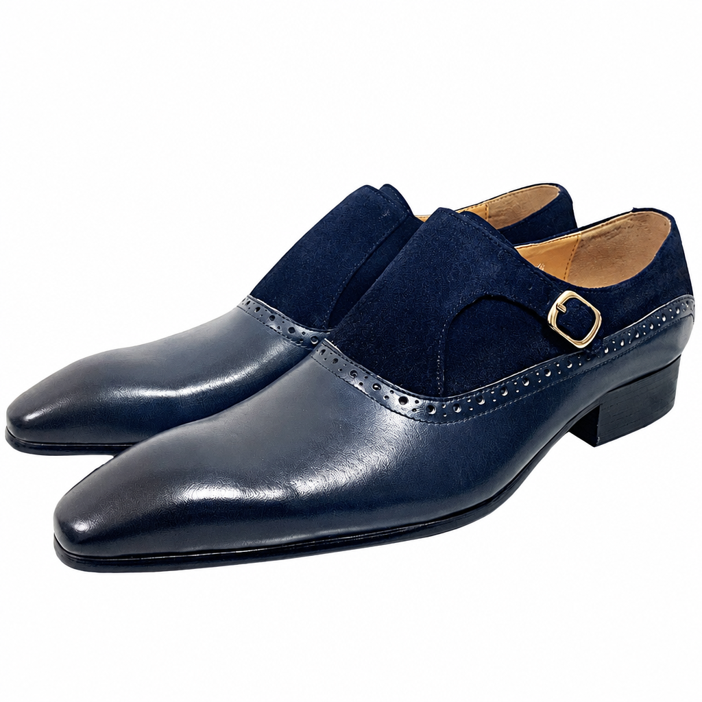 Men's handmade genuine leather slip-on loafer dress shoes navy