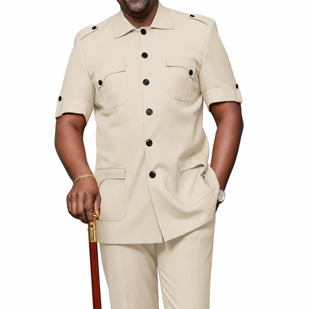 Men's African style slim fit blazer and pants beige safari suit