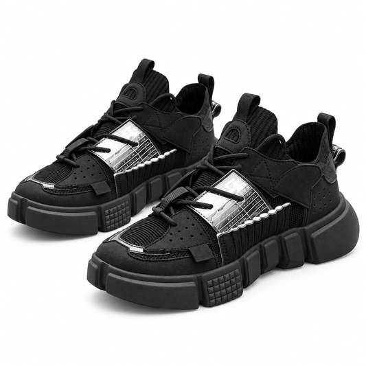 Men's black thick-sole casual running sneakers clean product photo