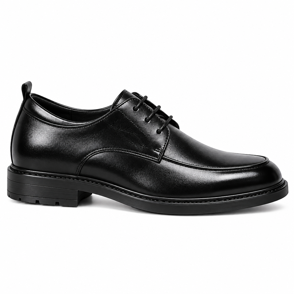 Black leather elevator oxford side profile