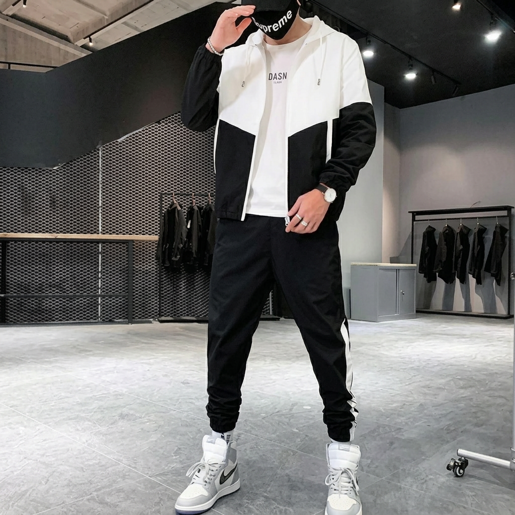 Men's Patchwork Two-Piece Set — Streetwear Fitness Tracksuit