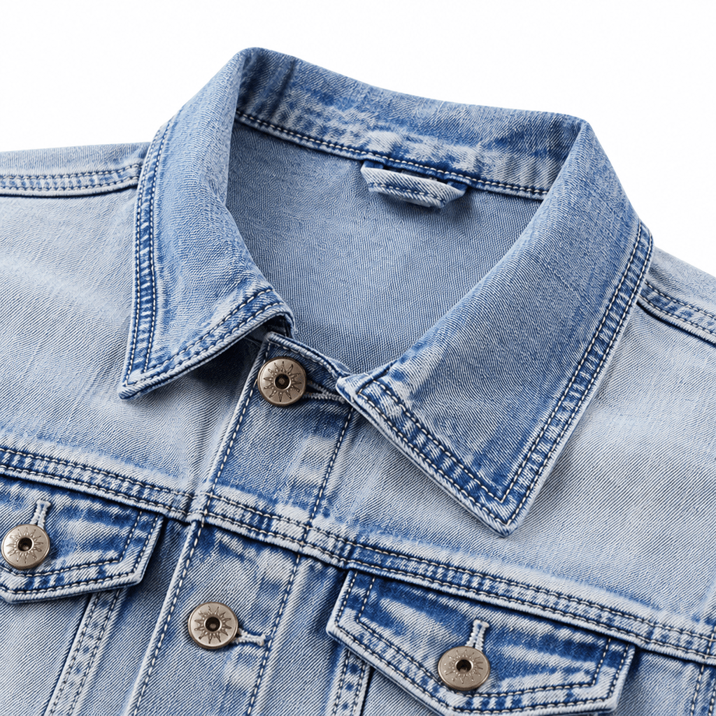 Men's denim jacket collar texture detail