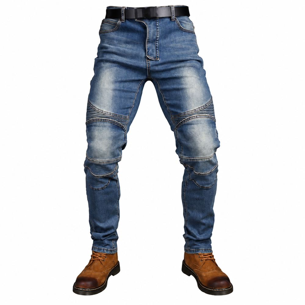 Men's blue motorcycle protective riding jeans clean product photo