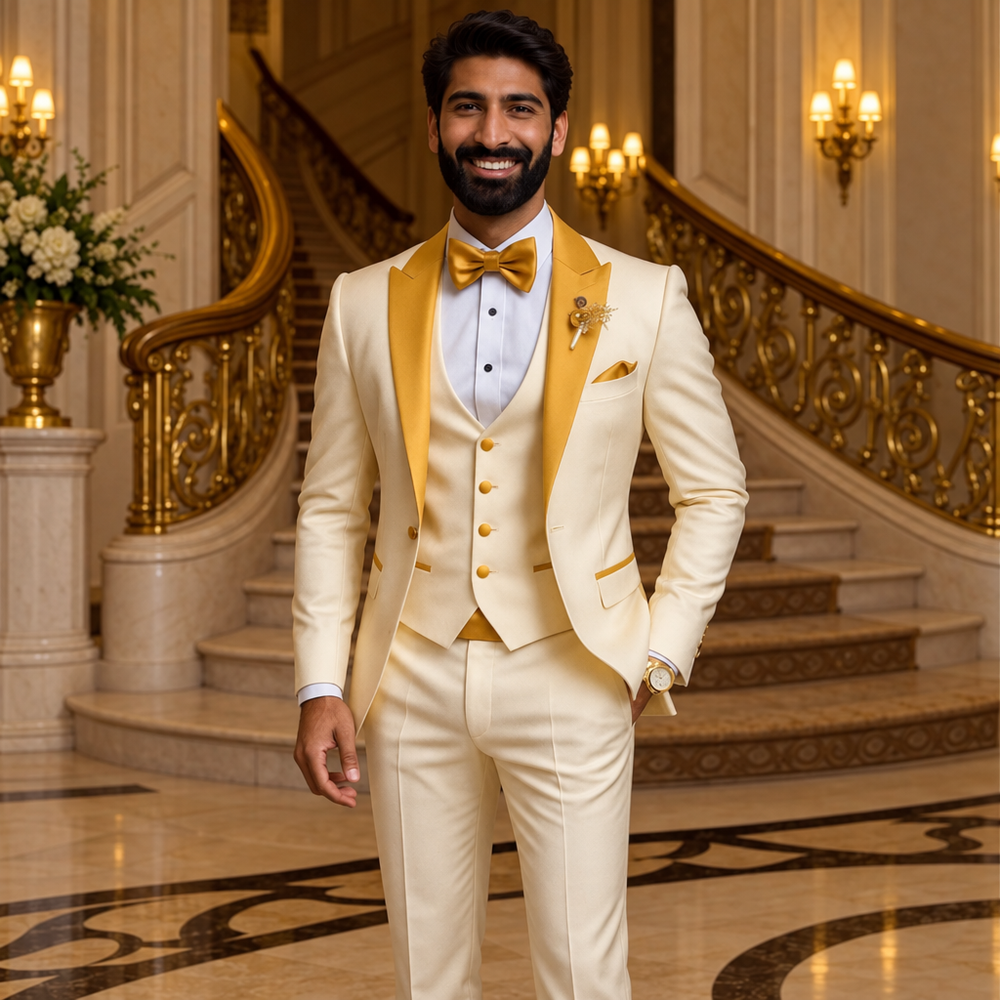 Men's 3-piece tuxedo suit detail clean product photo 1000x1000