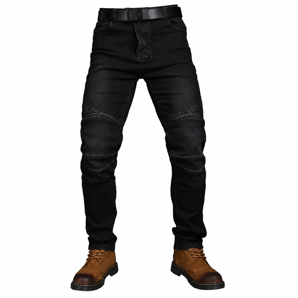 Men's black motorcycle protective riding jeans clean product photo