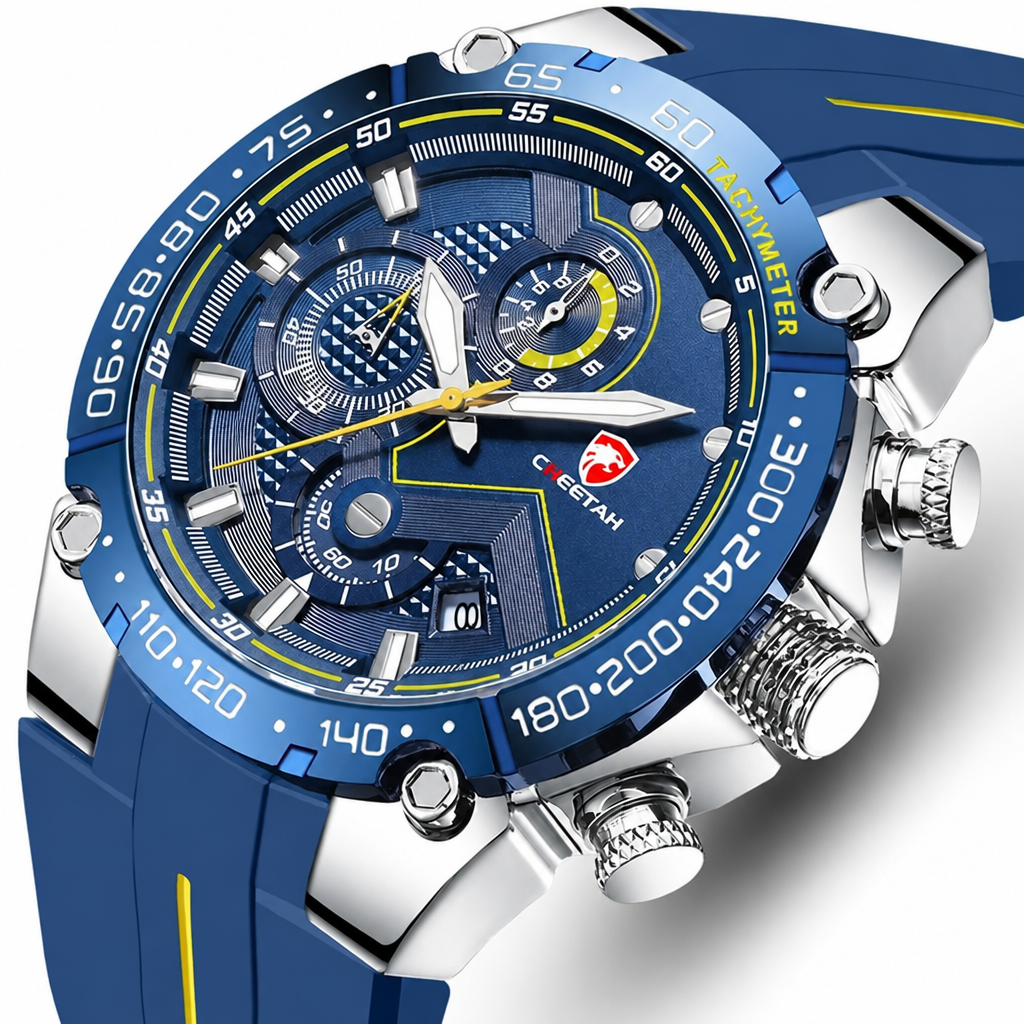 Men's big dial chronograph watch waterproof quartz sport blue