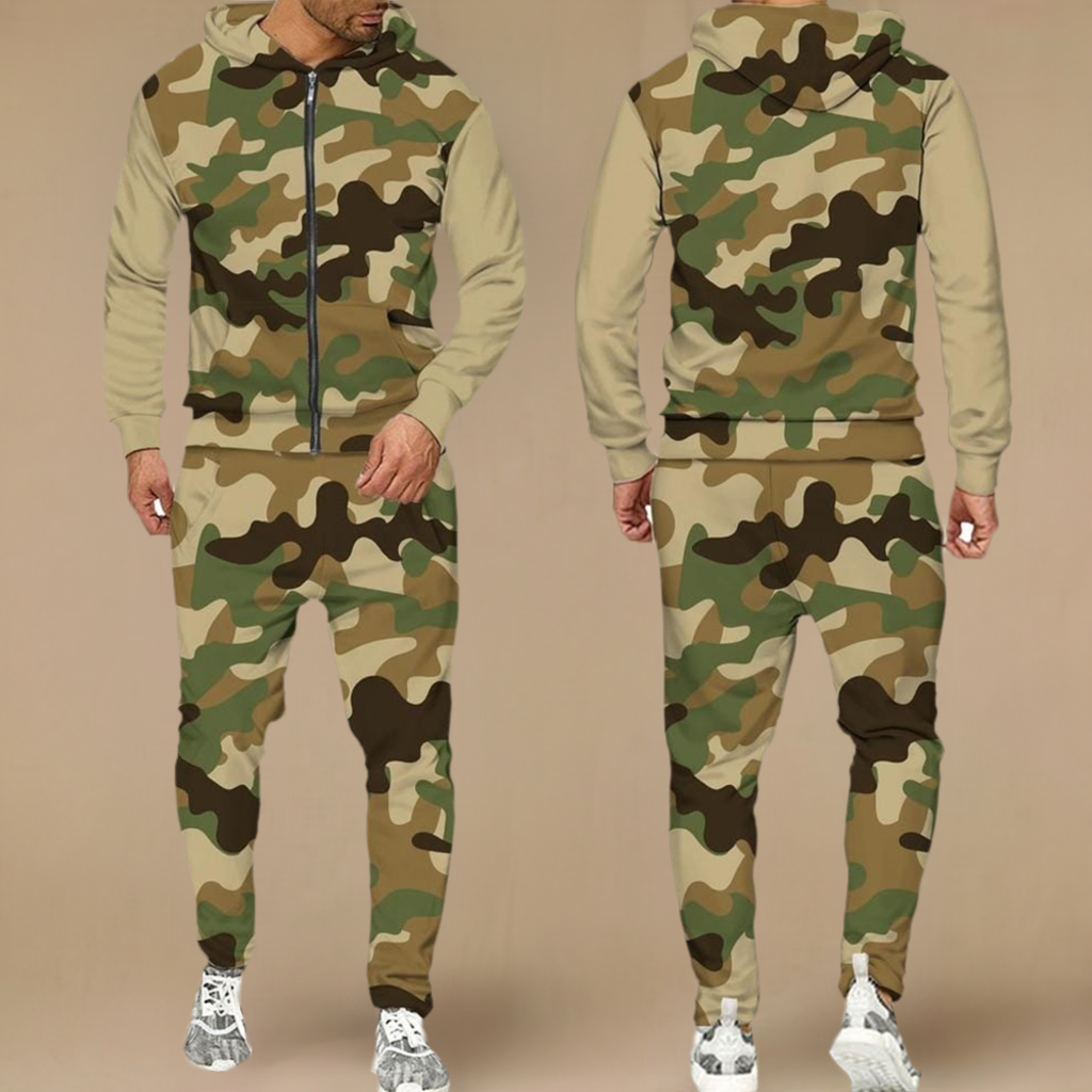 Men's Camouflage Zipper Hoodie Tracksuit Set