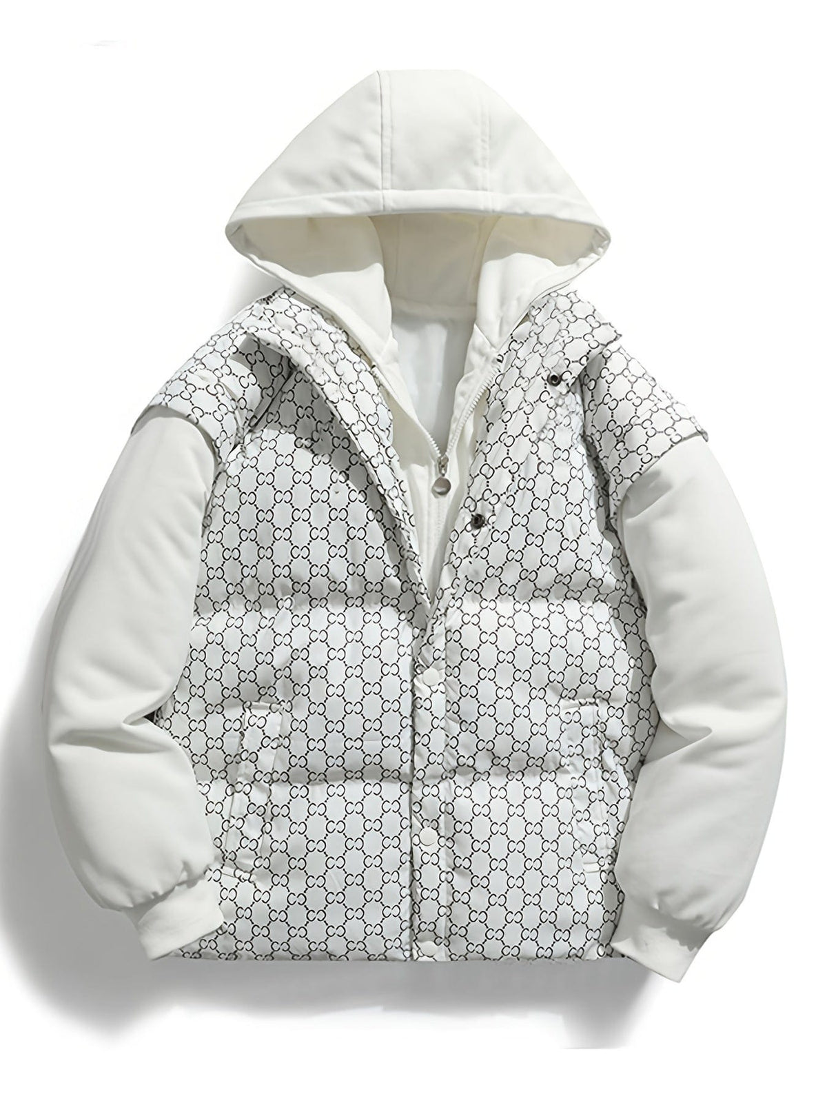 Men's Winter Hooded Cotton Padded Jacket, Faux Two-Piece Coat