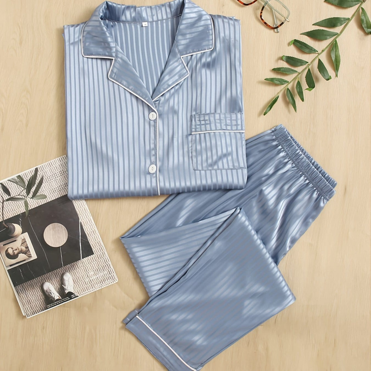 Men's Satin Button-Up Striped Pajama Set, Sleepwear