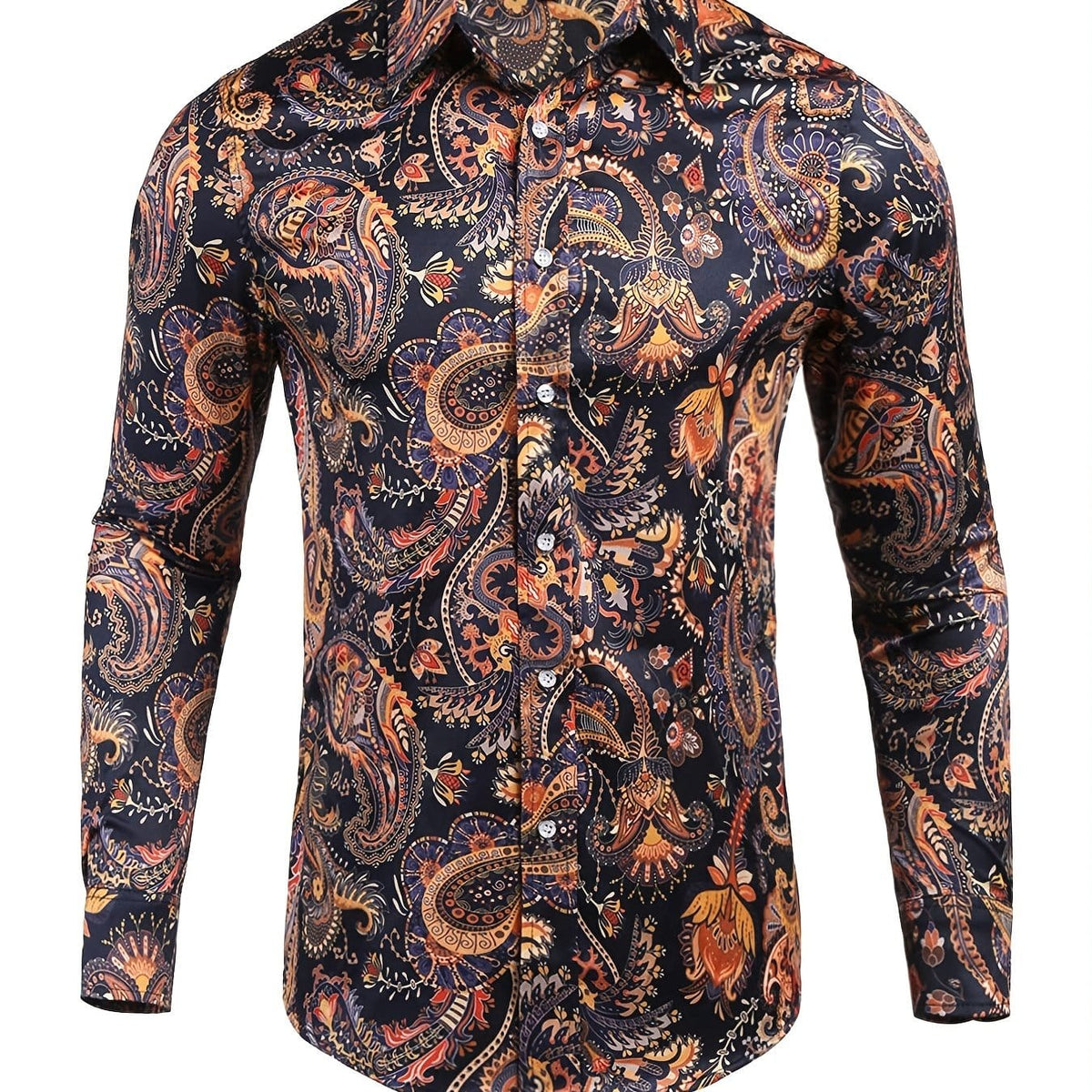 Men's Long Sleeve Print Dress Shirt for Party and Wedding