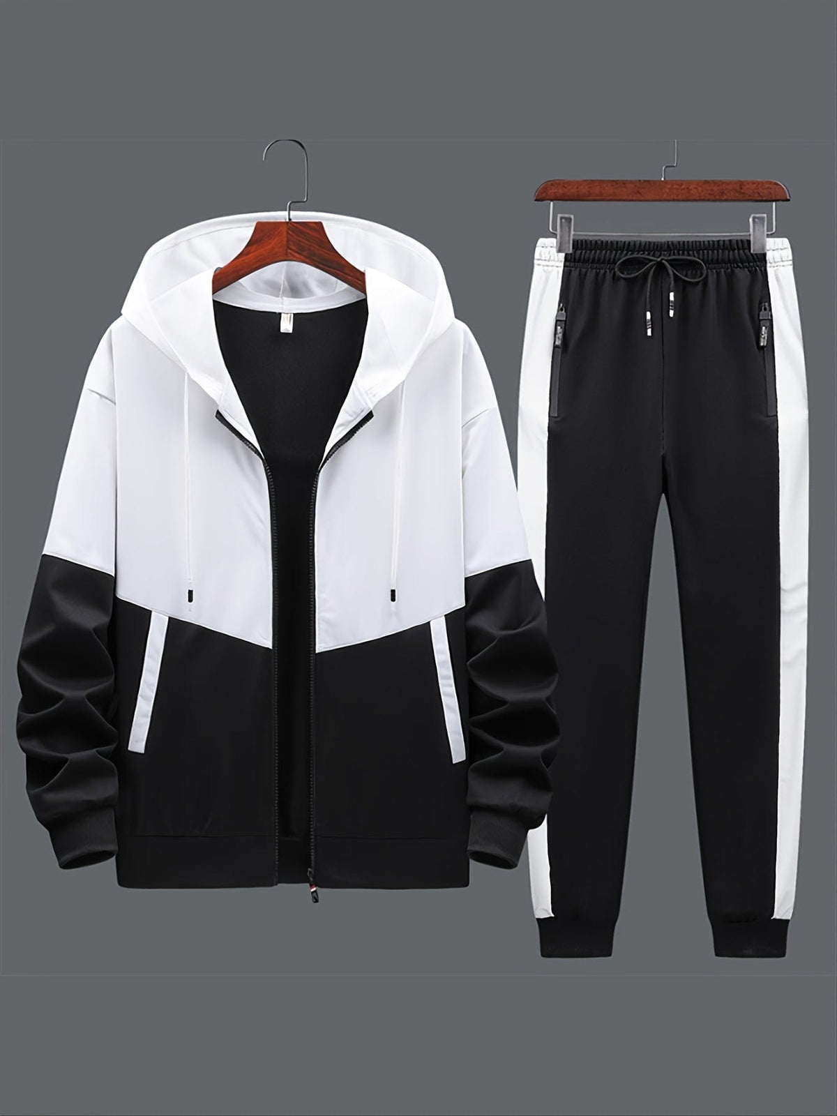 Men's Zip-Up Hooded Jacket & Trousers Set