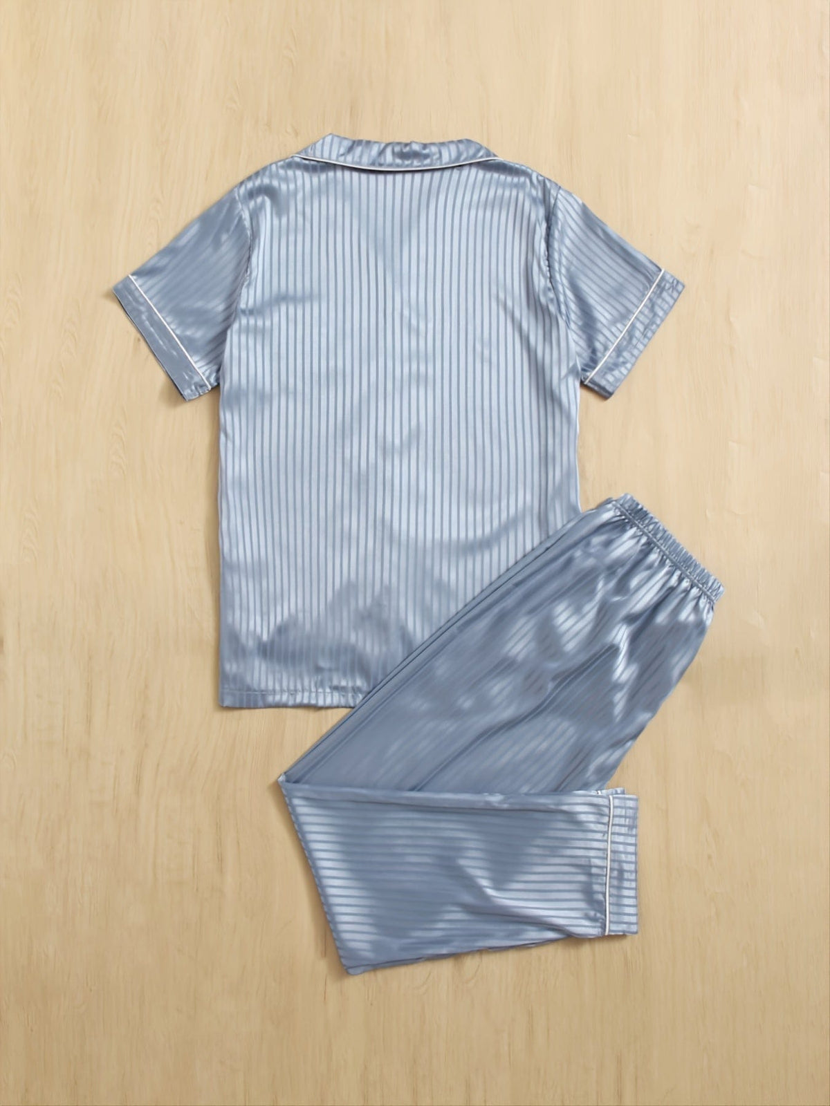 Men's Satin Button-Up Striped Pajama Set, Sleepwear